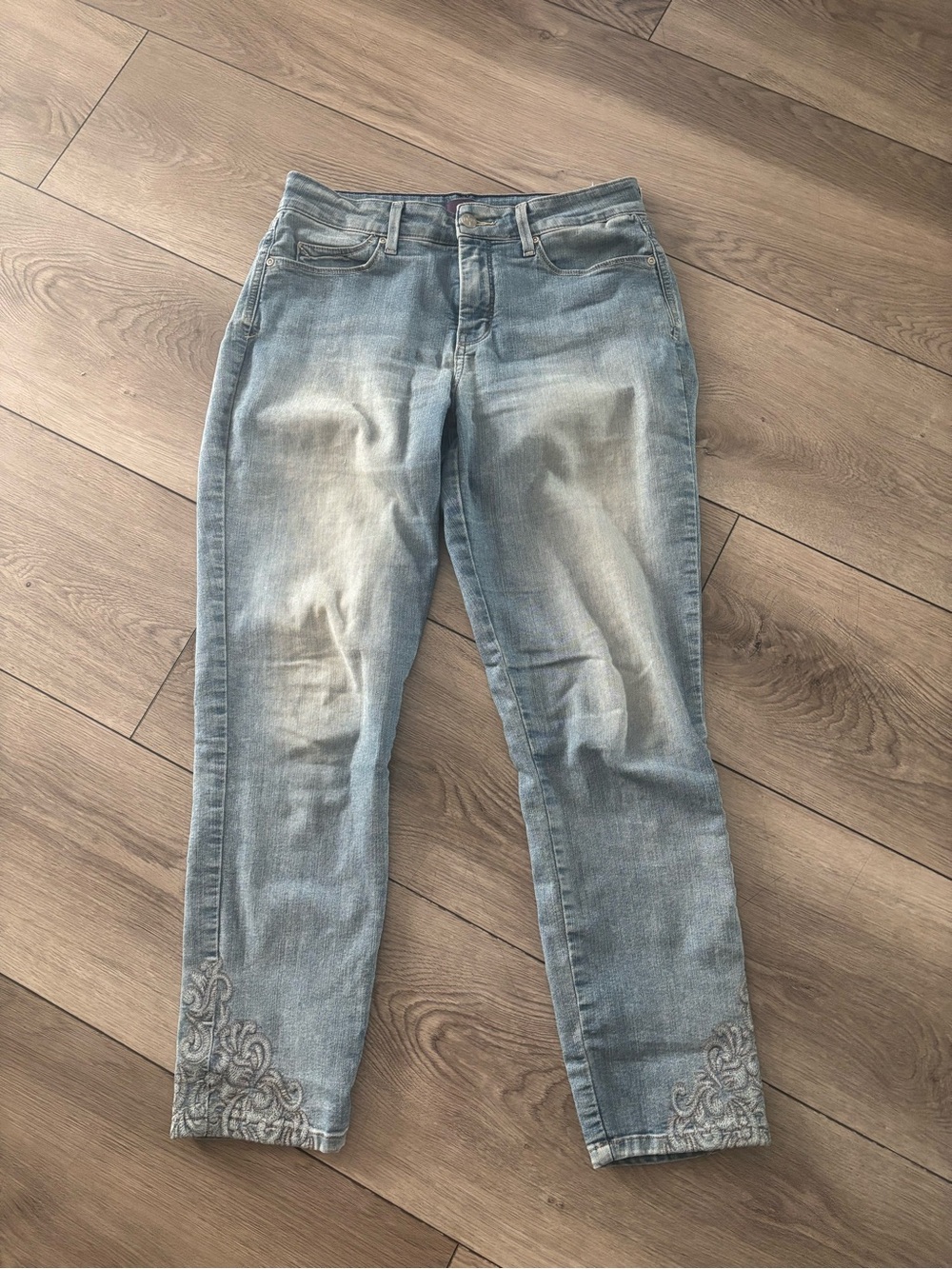 NYDJ Light Blue Cropped Jeans with Embroidered Ankles